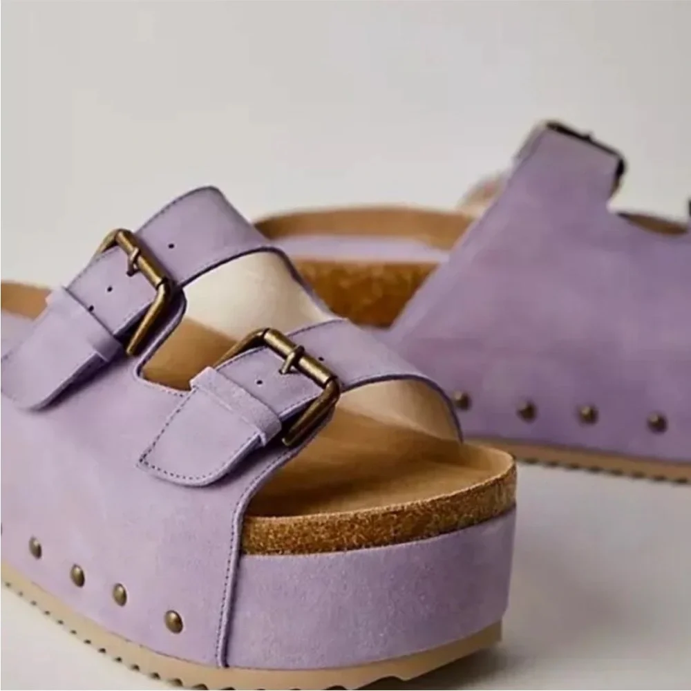 Free People Intentionally Blank Rule Breaker Lavender Suede Sandal Size 7 NEW